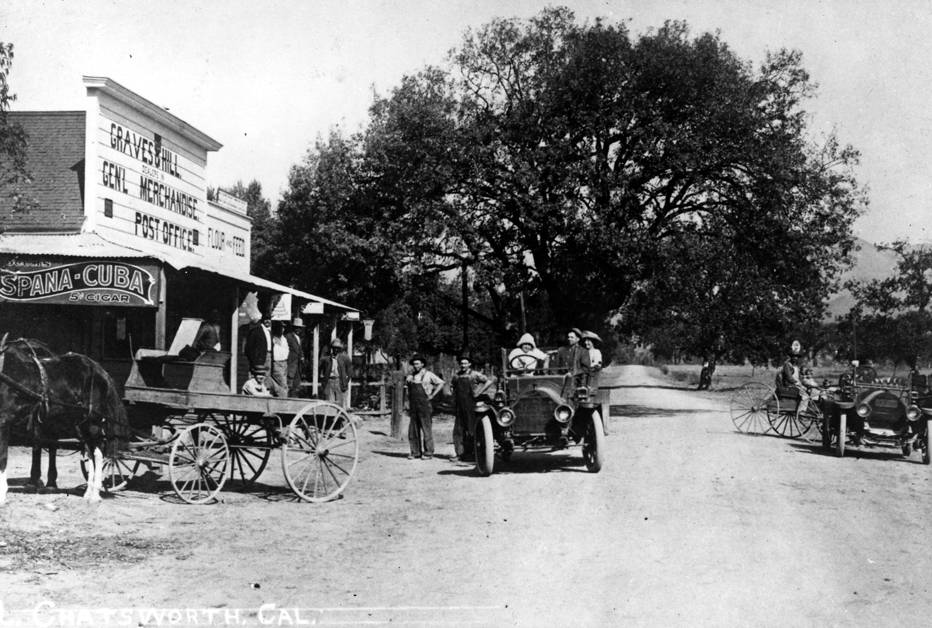 The center of Chatsworth, 1911, on what is now Topanga Canyon Boulevard