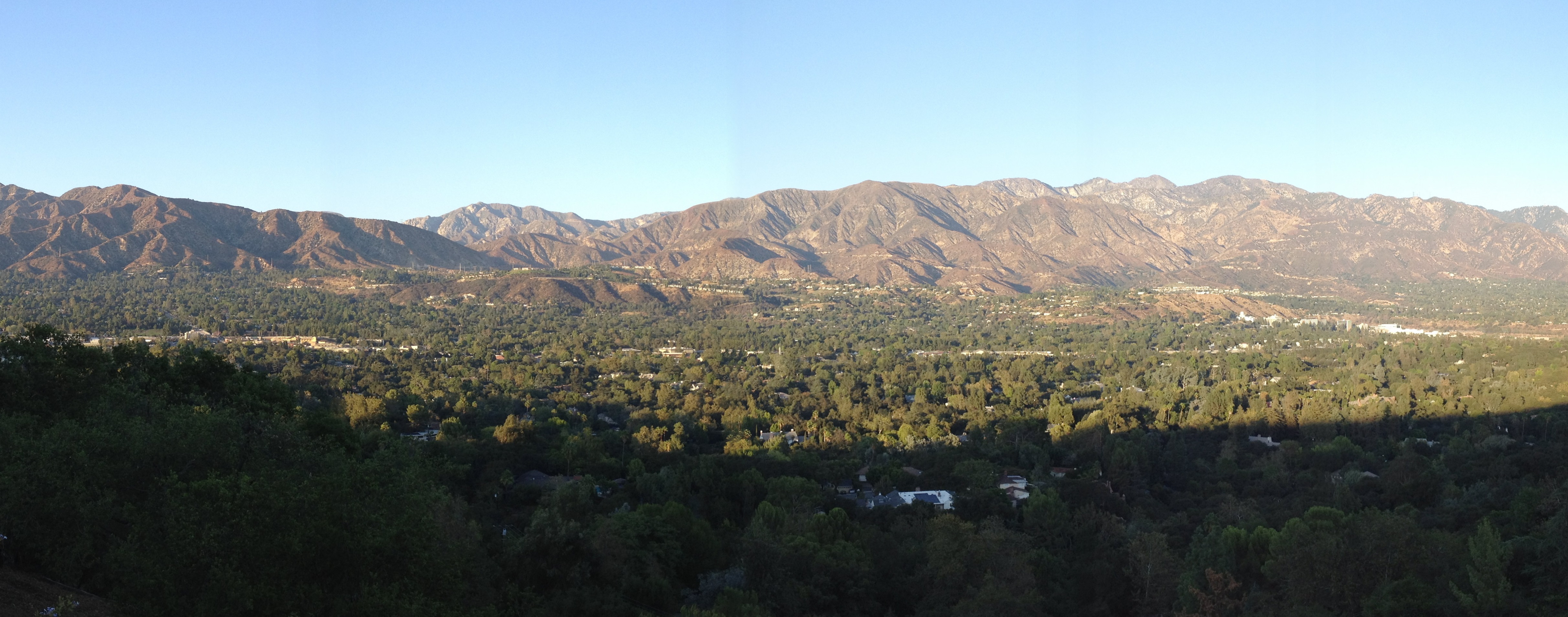 Panoramic view of San Gabriel Mountains from La Canada Flintridge, California.